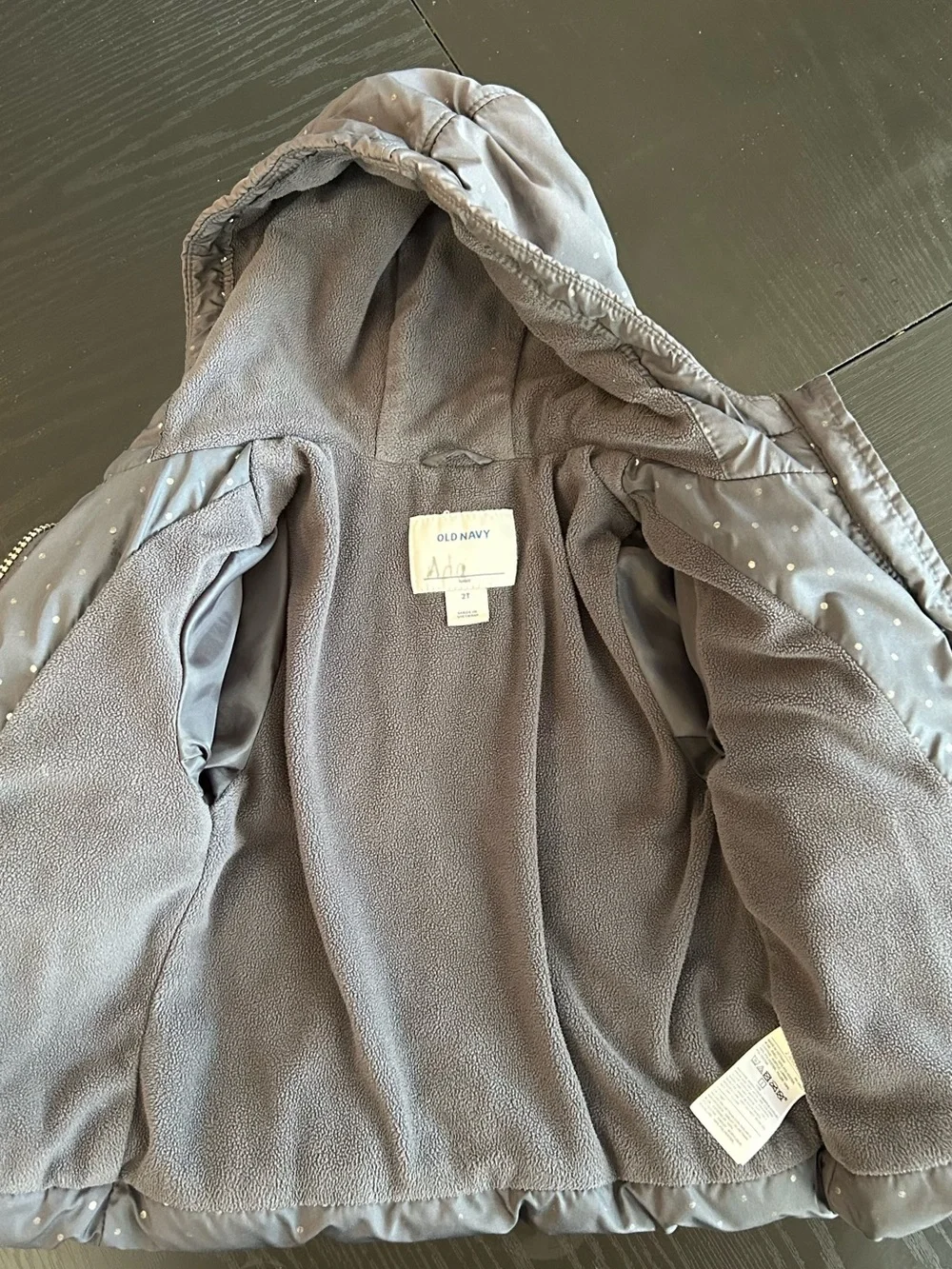 Old Navy Kids Hooded Puffer Jacket in Navy Blue with Dot Accents
